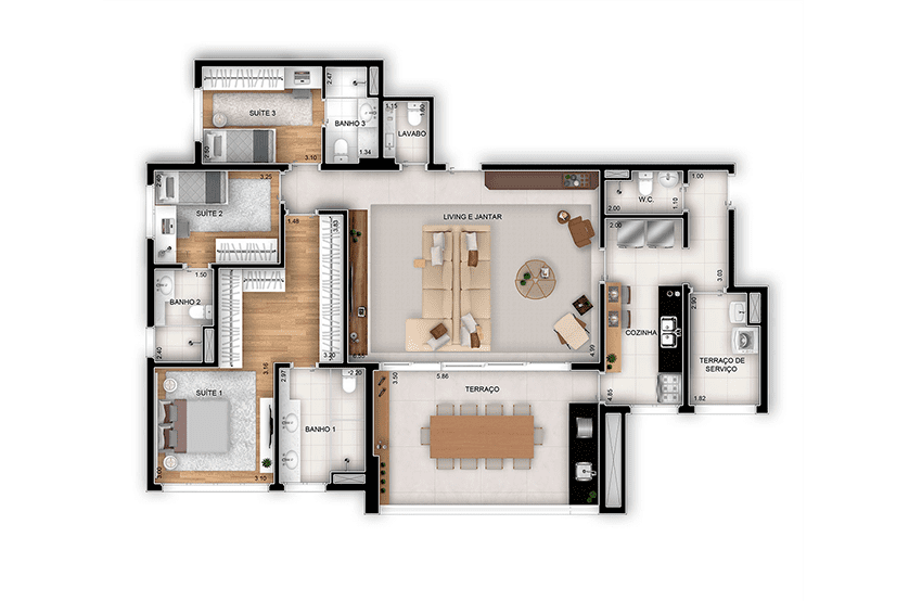 4 Dorms. - 149m² (Opção 3 suítes) - Torre 2 - Final 1
