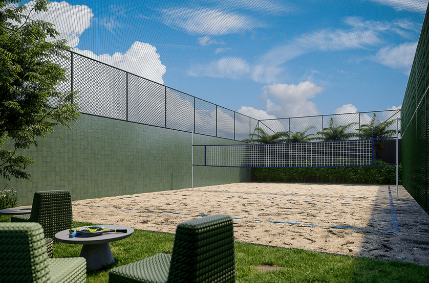 Quadra de beach tennis com ducha (Perspectiva artística)