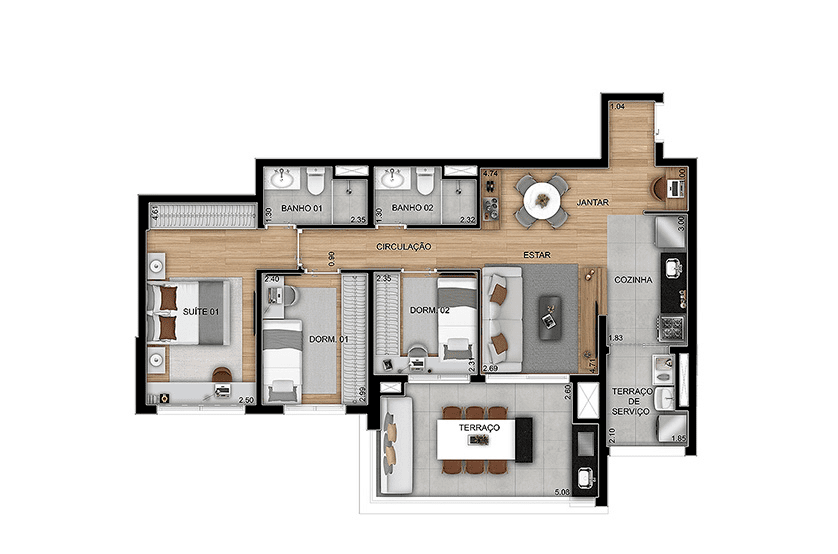  3 dorms. (1 suíte) - 86m² -  Final 05 