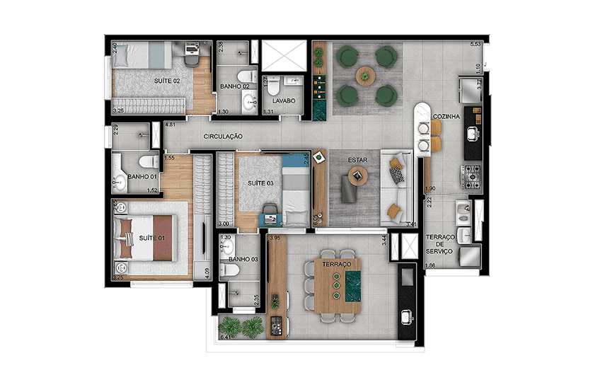 3 suítes - 110m² - Padrão - Final 06 