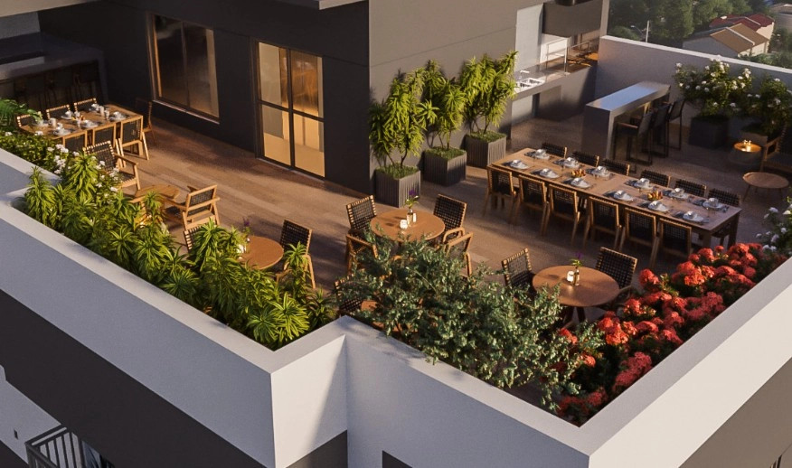 Terraço com churrasqueira - Área descoberta (Perspectiva artística) 