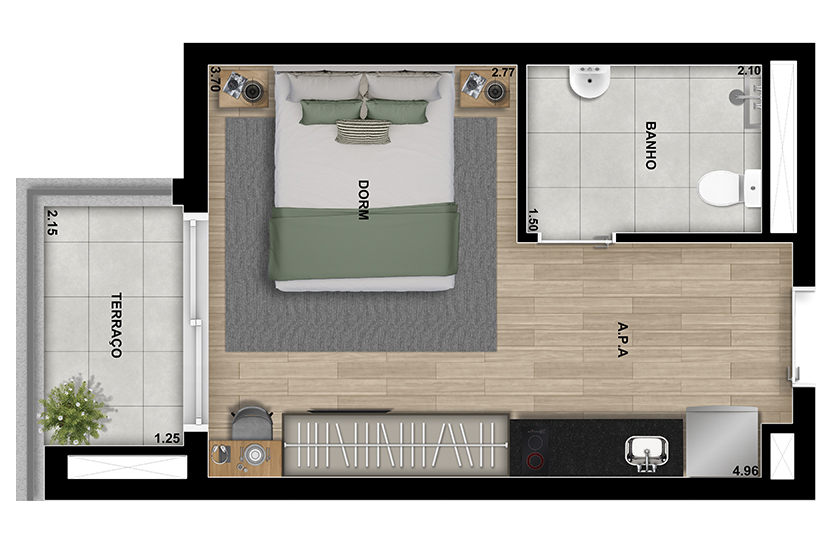 Studio Residencial - 25m² - Final 1, Torre 2 (Perspectiva artística - sujeito a alteração)