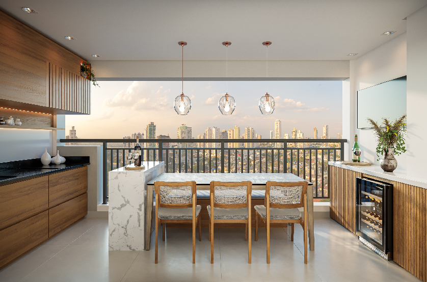 Terraço do apartamento de 64m² - Torre 1 (Perspectiva artística)