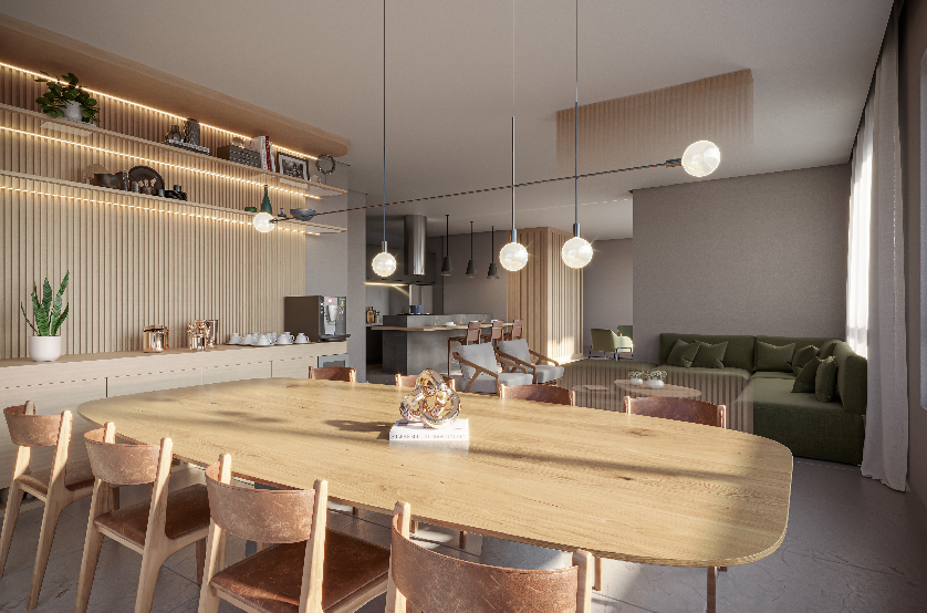 Espaço gourmet com 88m² (perspectiva artística)