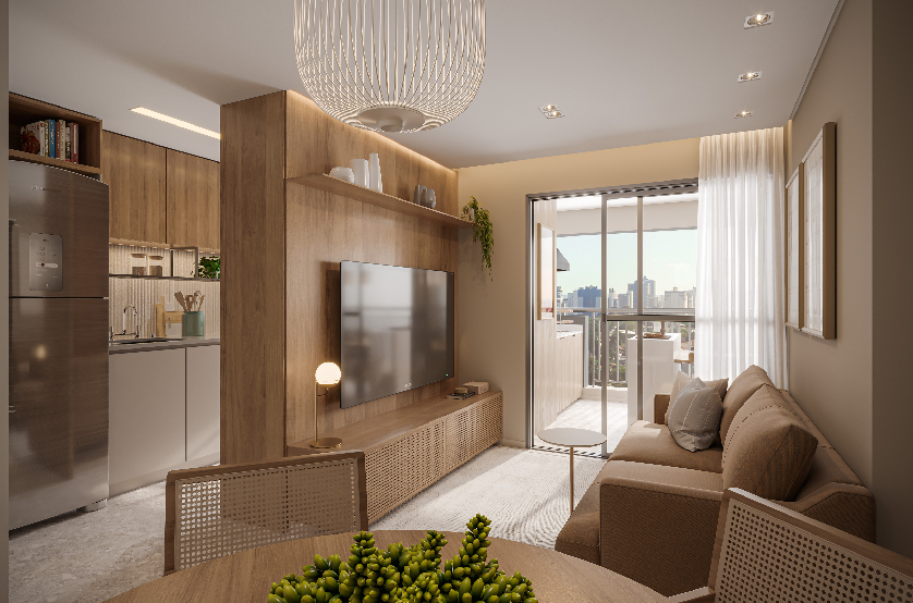 Living do apto. de 67m² - Final 4 (Perspectiva artística)