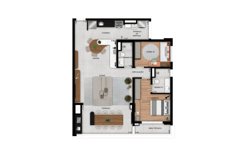 2 dorms. (1 suíte) - Opção ampliada - 100m² - Final 10 (Perspectiva artística)