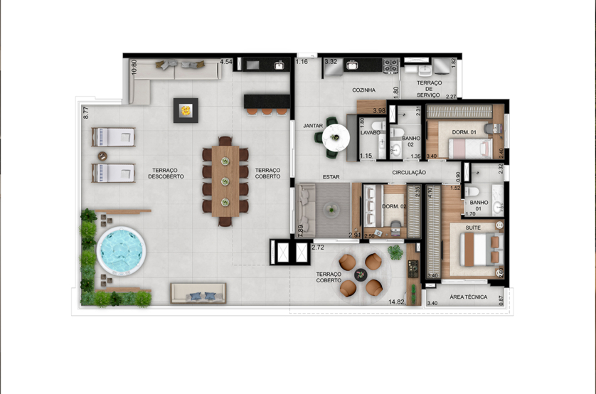 Planta penthouse 3 dorms. (1 suíte) - 206m²´- Final 10  (Perspectiva artística)