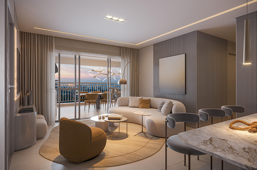 Living do apto. de 3 suítes - 120m² - Torre 2 (Perspectiva artística)