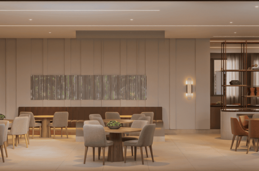 Salão de festas com 144m² (Perspectiva artística)