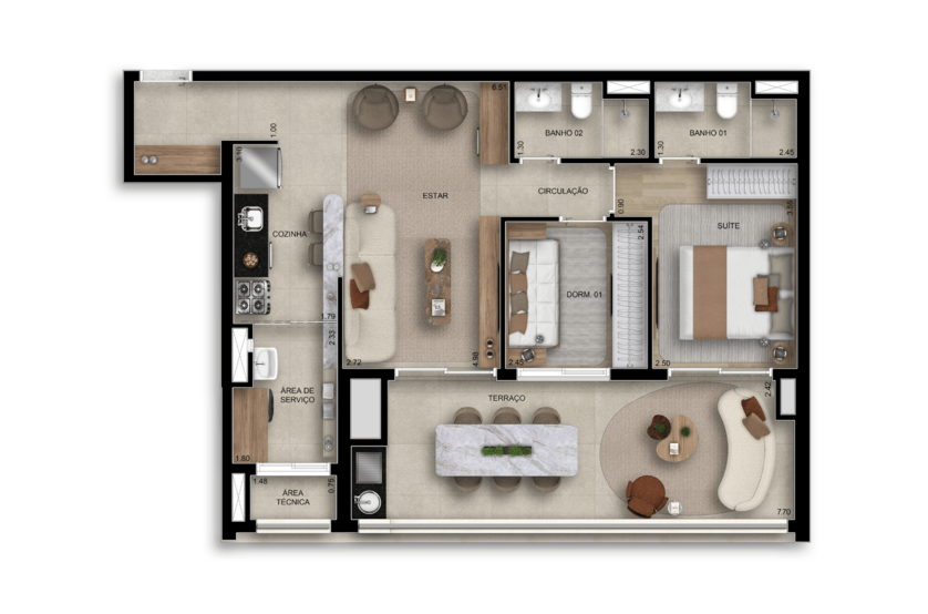 83m² | 2 dorms c/ 1 suíte (Perspectiva artística)