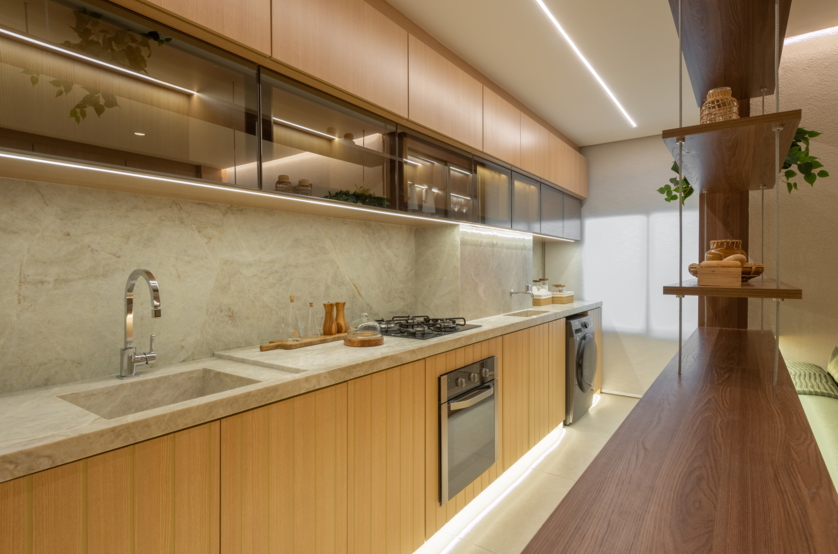 Cozinha do apartamento de 83m² (Foto do decorado)