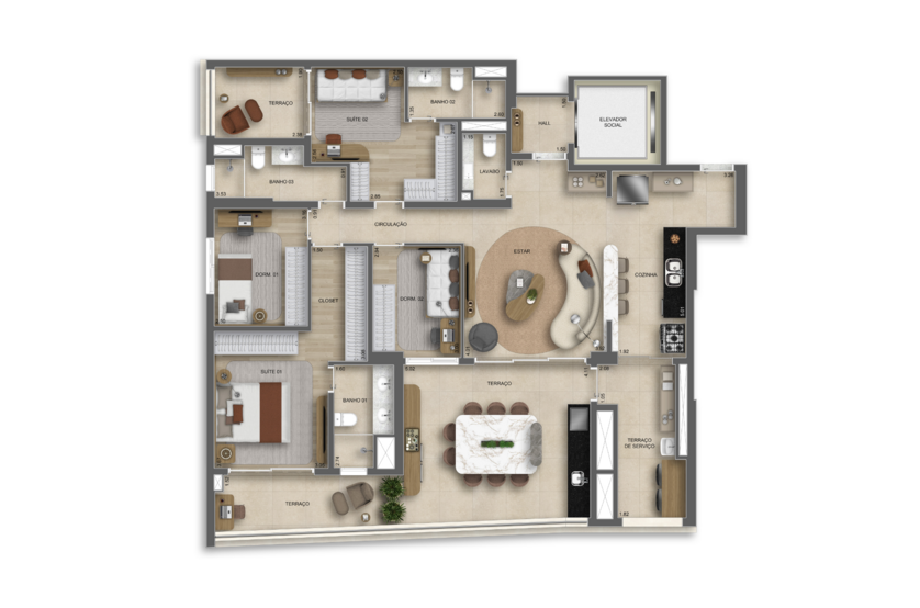 155m² | 4 Dorms. 2 suítes c/ lavabo (Perspectiva artística)