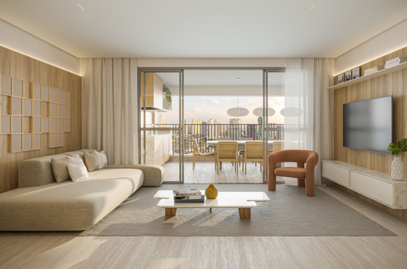Living 3 suítes - apto 137m² (perspectiva artística) 