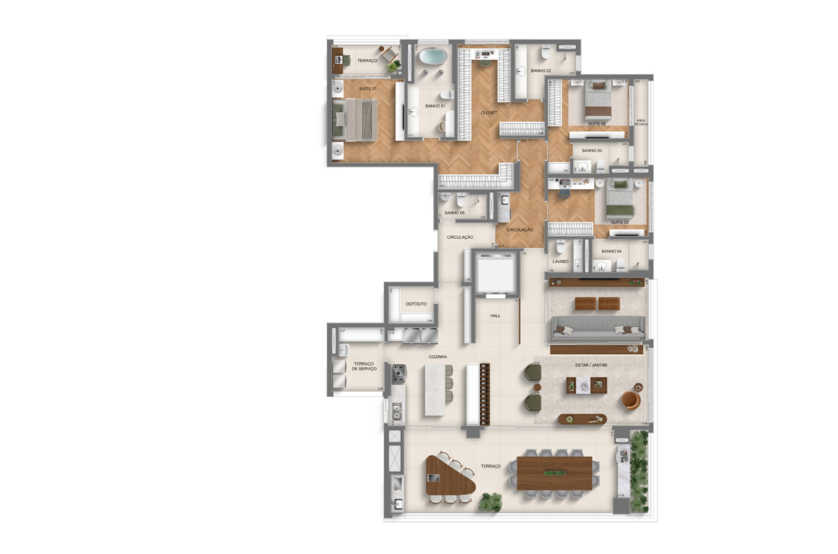 268m² | torre 2 ampliada | 3 suítes (perspectiva artística) 