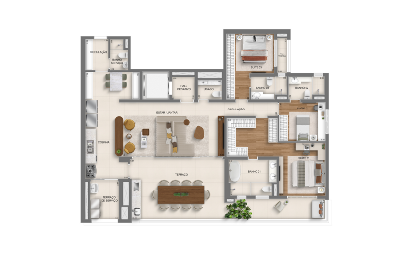 179m² | torre 1 ampliada | 3 suítes (perspectiva artística) 