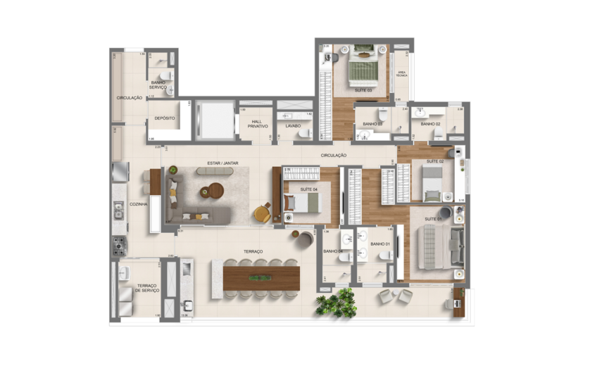 179m² | torre 1 padrão | 4 suítes (perspectiva artística) 