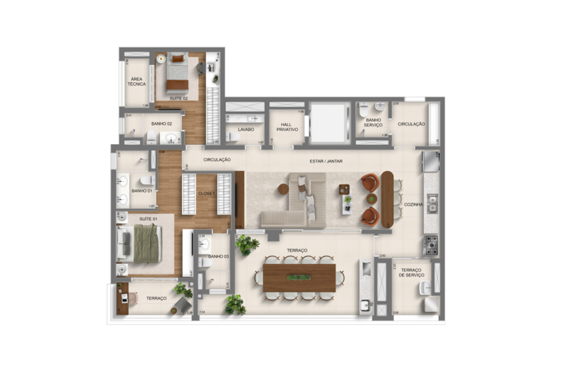137m² | torre 1 ampliada | 2 suítes (perspectiva artística) 