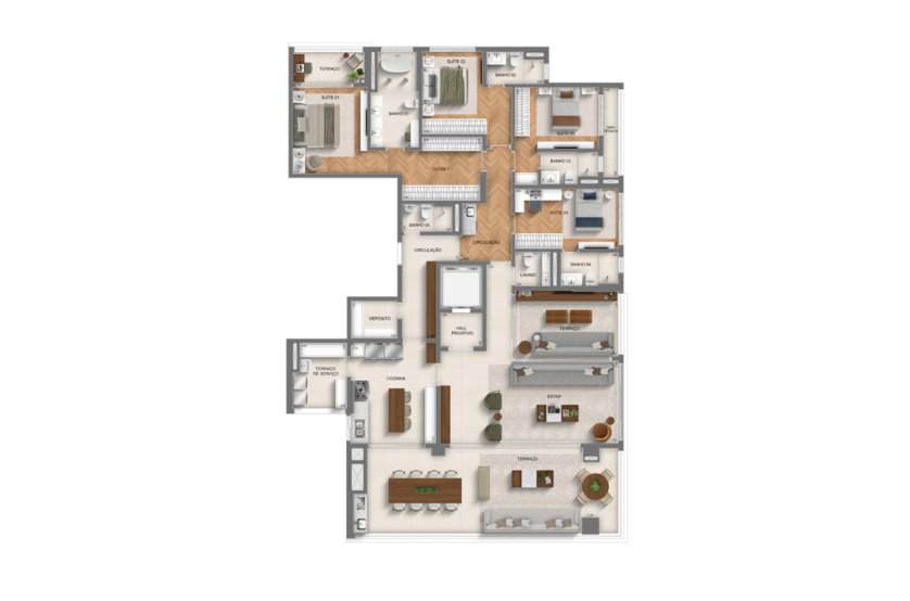 268m² | torre 2 | 4 suítes (perspectiva artística)
