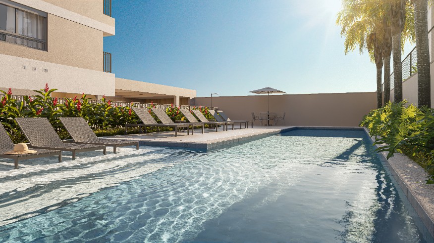 Piscina c/ deck molhado e solarium (Perspectiva artístico)