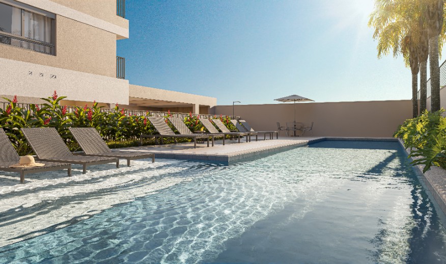Piscina c/ deck molhado e solarium (Perspectiva artístico) 