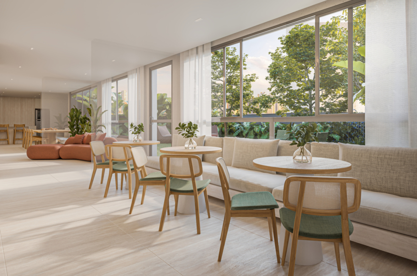 Salão de festas com área gourmet - torre 3 (Perspectiva artística)