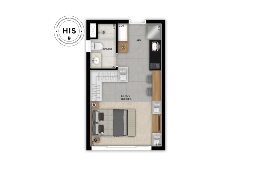 Studio – 26m² (Perspectiva artística)