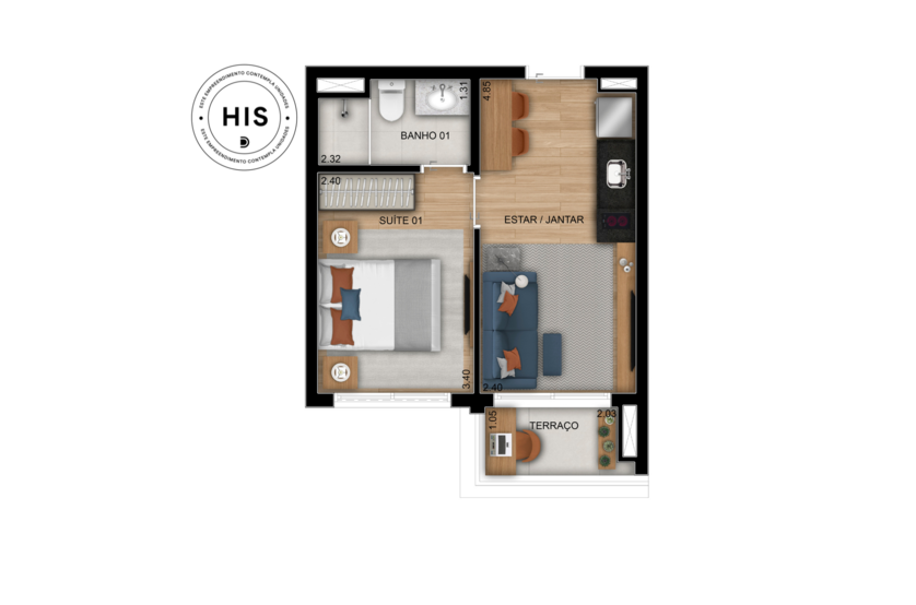 1 suíte – 30m² - finais 1, 2, 3, 9, 10 e 11 