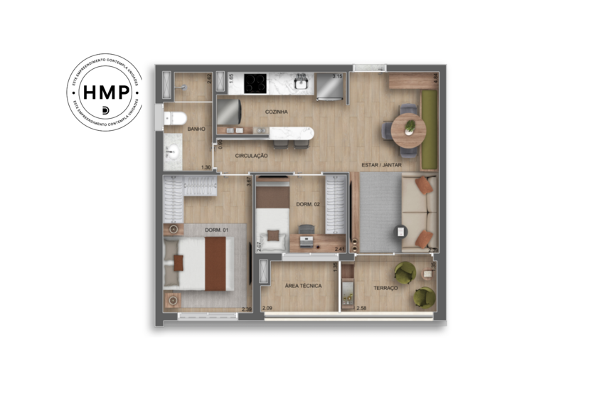 53m² | 02 Dorms. (Perspectiva artística)