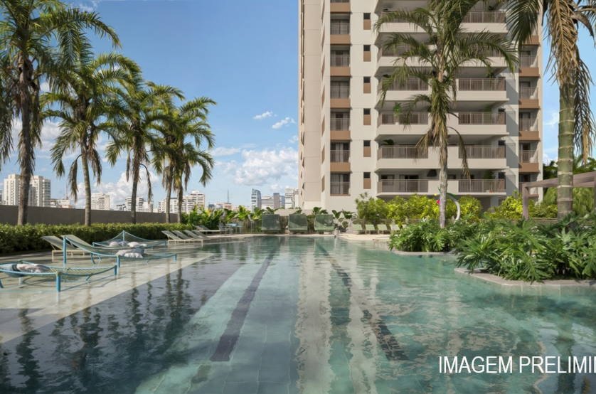 Piscina adulto c/ raia de 25m e deck molhado (Perspectiva preliminar) 
