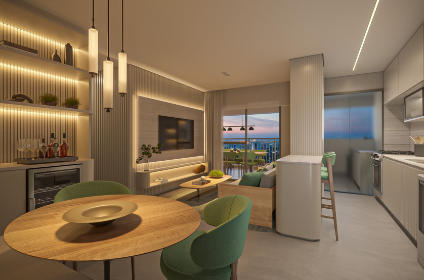 79m² | Living 2 dorms. (1 suíte) (perspectiva preliminar) 