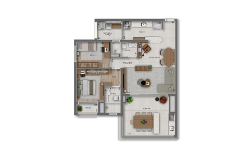 97m² | 2 Dorms. (1 suíte) (perspectiva artística) 