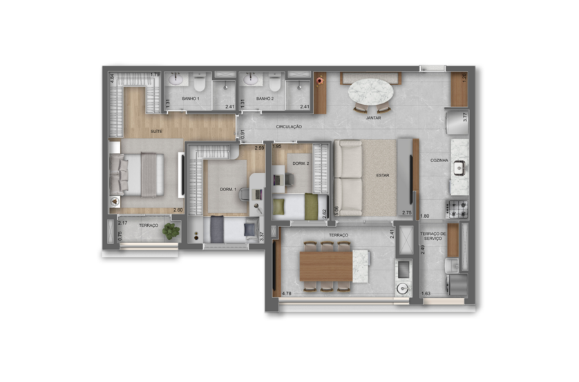 90m² | 2 Dorms. (1 suíte) (perspectiva artística) 