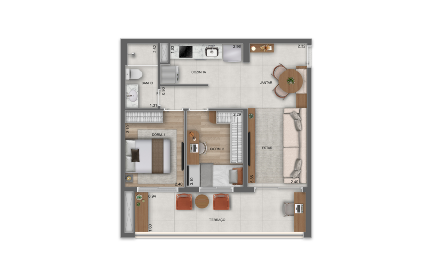 61m² | 2 Dorms. (perspectiva artística) 