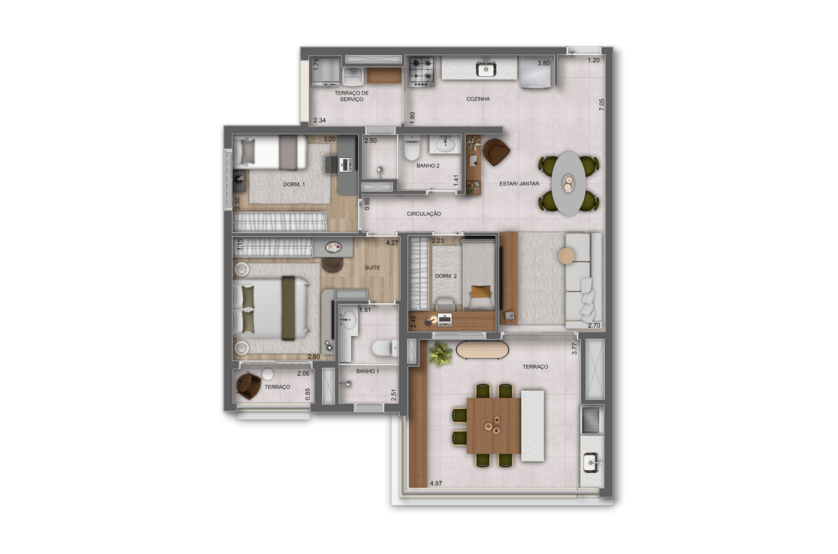 97m² | 3 Dorms. (1 suíte)  (perspectiva artística) 