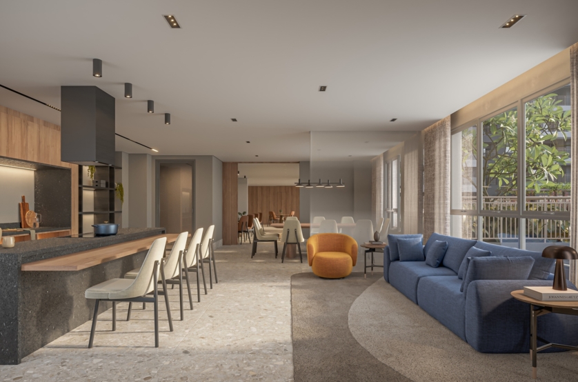 Salão Goumert com 67m² (perspectiva artística) 