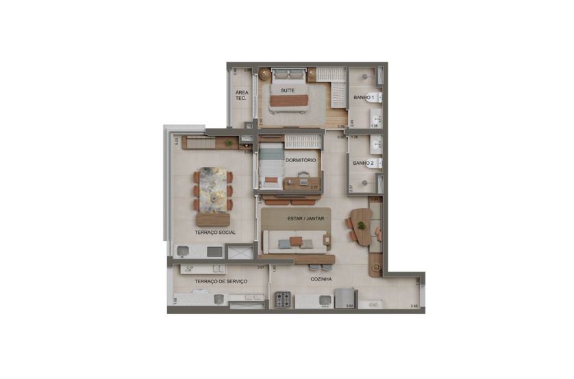 83m²  | 1 Dorms. (1 suíte) (perspectiva artística) 