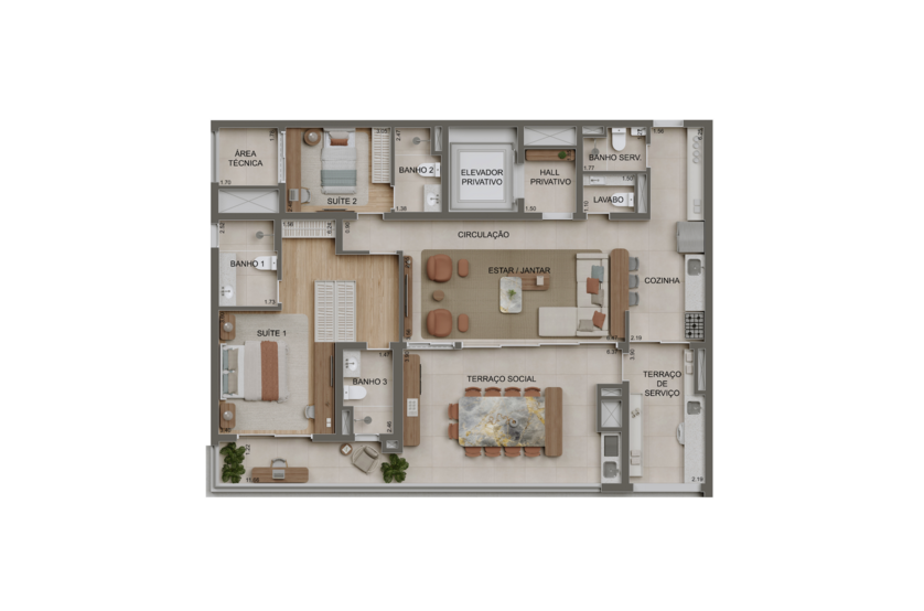 147m² | 2 suítes opção ampliada c/ lavabo (perspectiva artística) 
