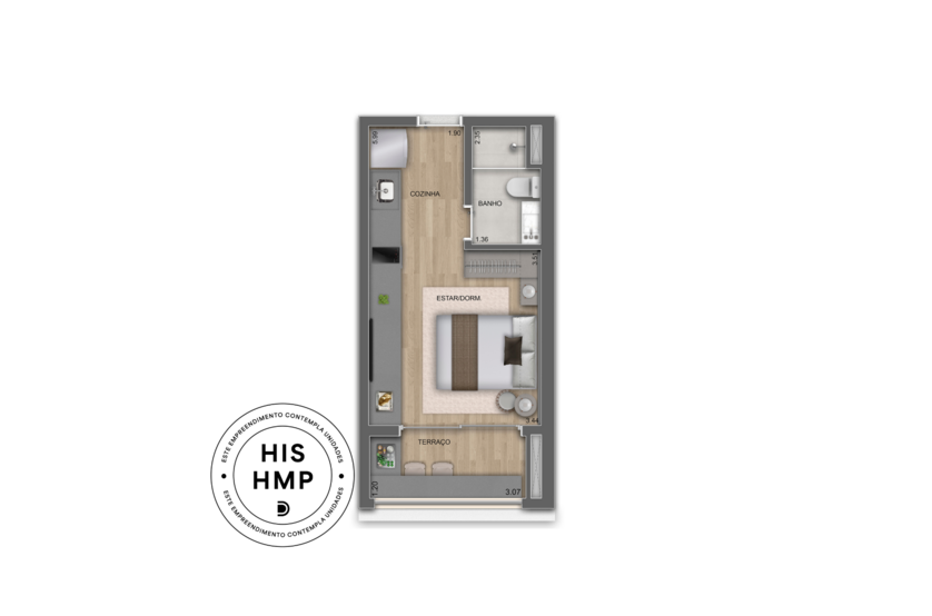 28m² | Studio (perspectiva artística) 
