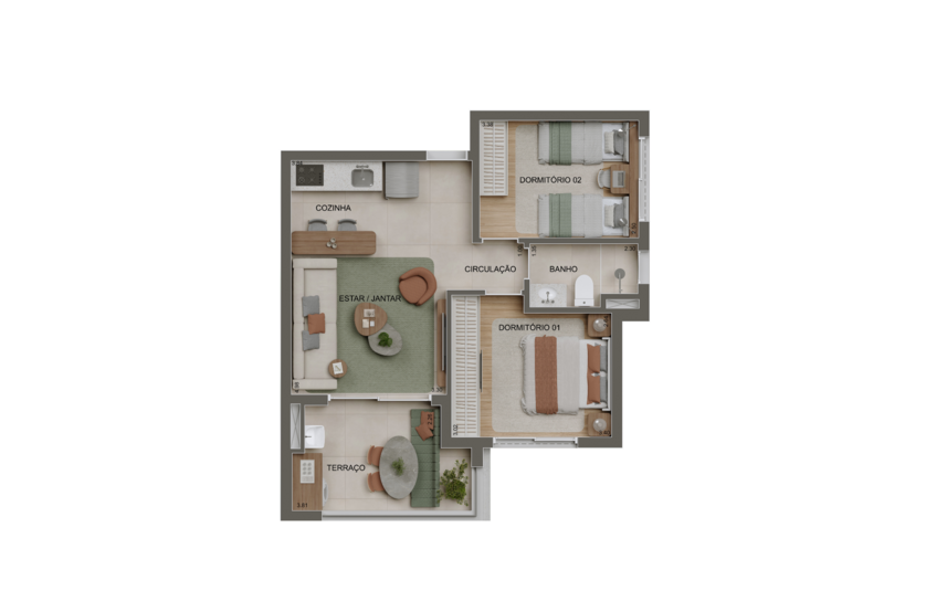 56m² | 2 Dorms. (Perspectiva artística) 