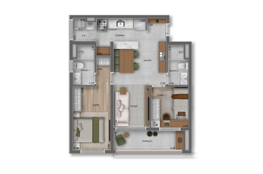 65m² | 2 Dorms. (1 suíte) (perspectiva artística) 