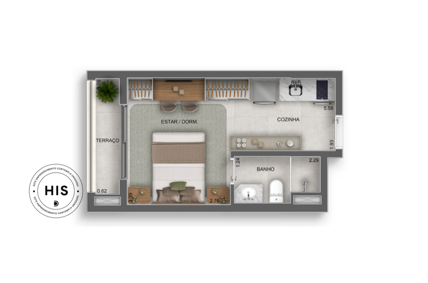 24m² | studio (perspectiva artística) 