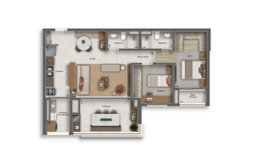 89m² | 2 dorms. (1 suíte) (opção ampliada) (perspectiva artística) 