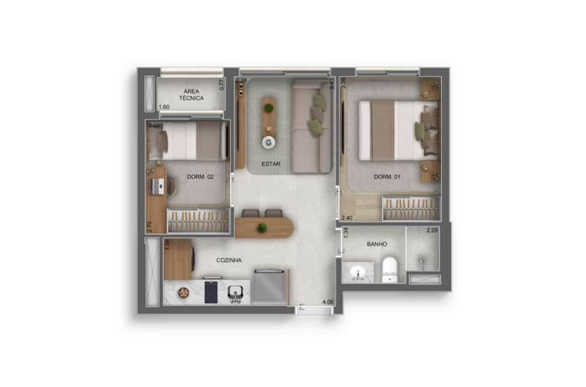 40m² | 2 dorms. (perspectiva artística) 
