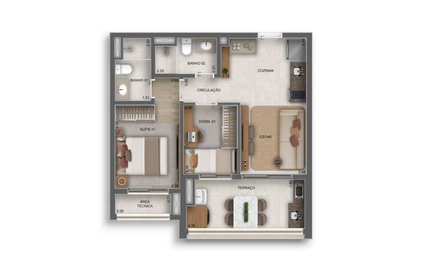 53m² | 2 dorms. (1 suíte) (perspectiva artística) 