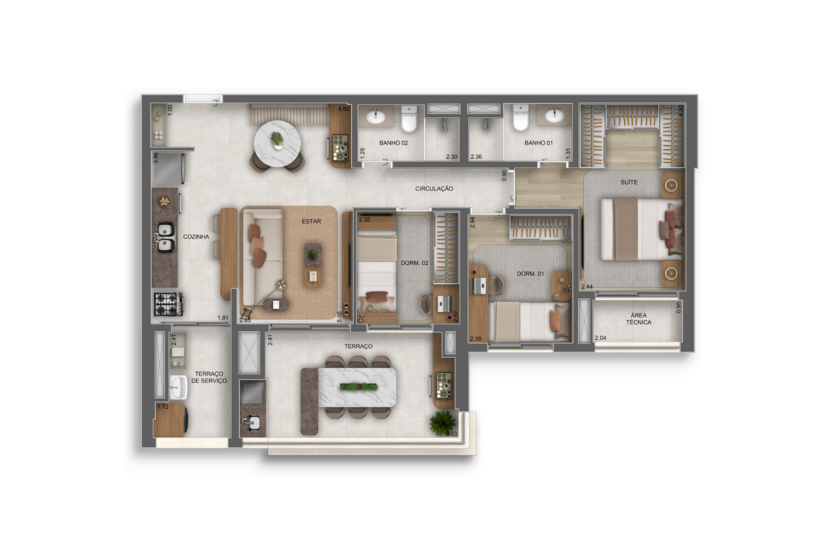 89m² | 3 dorms. (1 suíte) (perspectiva artística) 