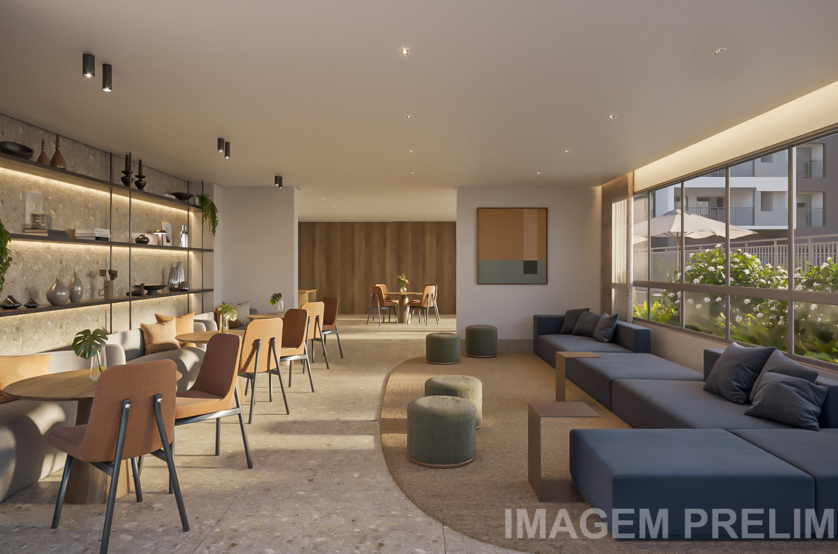Salão de festas com 102m² (perspectiva preliminar) 