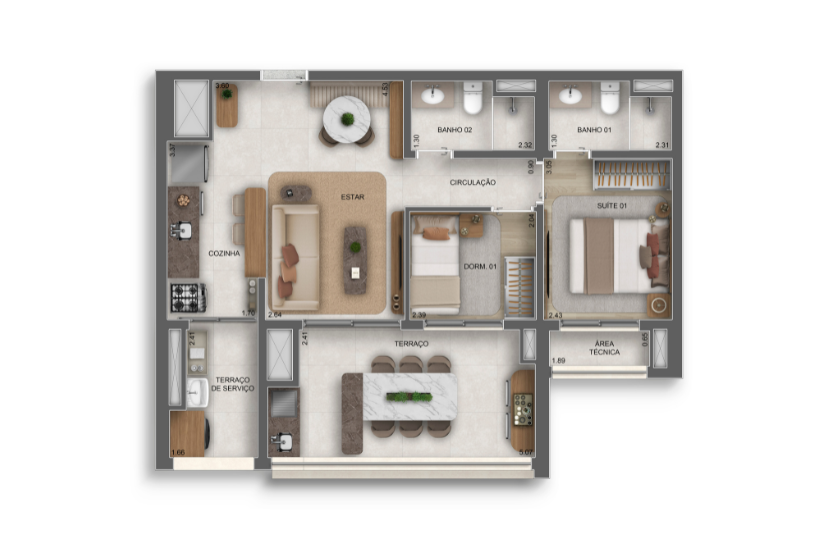 68m² I 2 Dorms. (1 suíte) (perspectiva artística) 