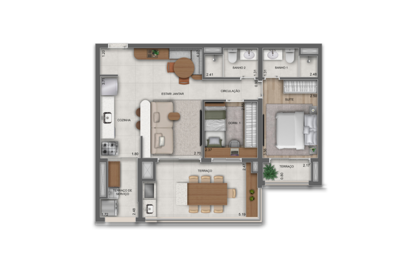 76m² |  2 Dorms. (1 suíte) (perspectiva artística) 