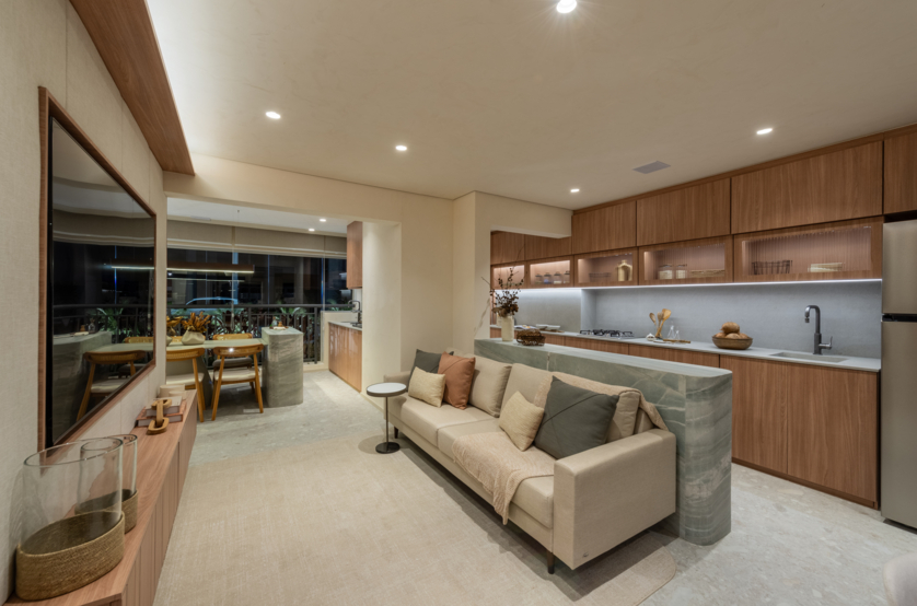 Living do apartamento de 83m² (Foto do decorado)