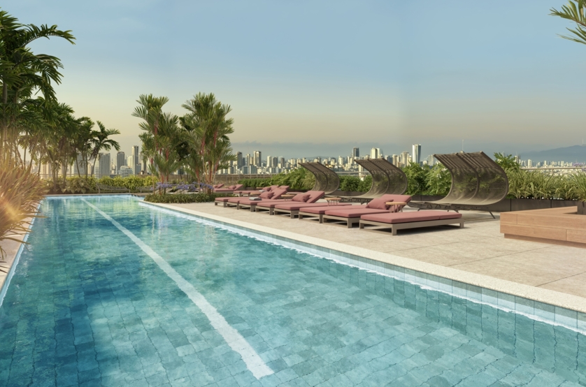 Piscina adulto c/ raia de 25m e vista panorâmica (perspectiva artística) 